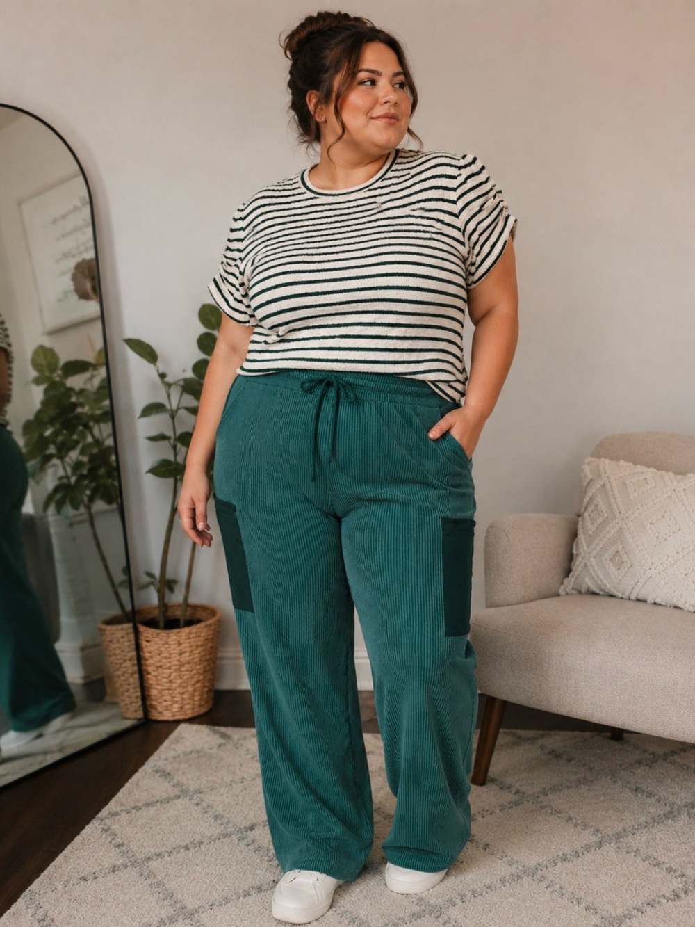 HEIMISH USA 3X Two-Piece Green Striped Outfit Set – Top & Pants